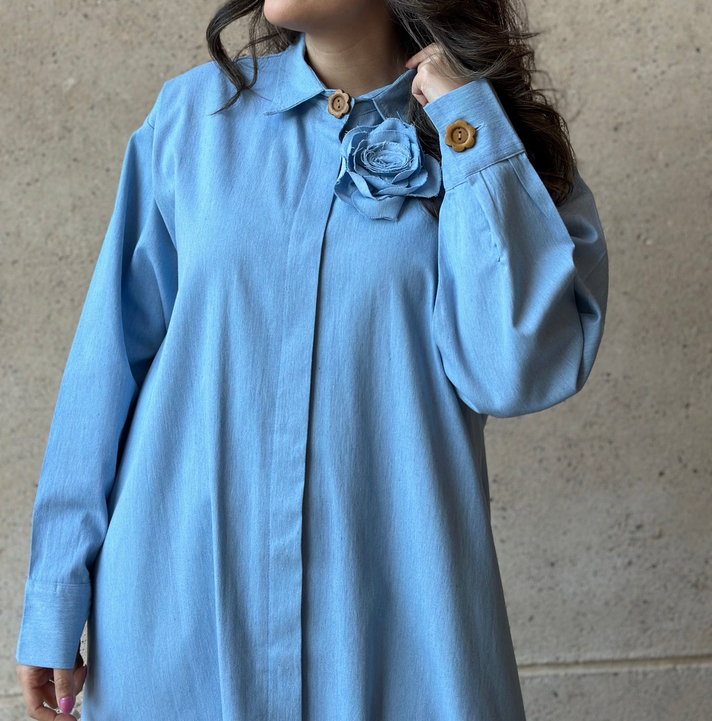 Washed Jeans Dress فستان دراعة جينز فاتح