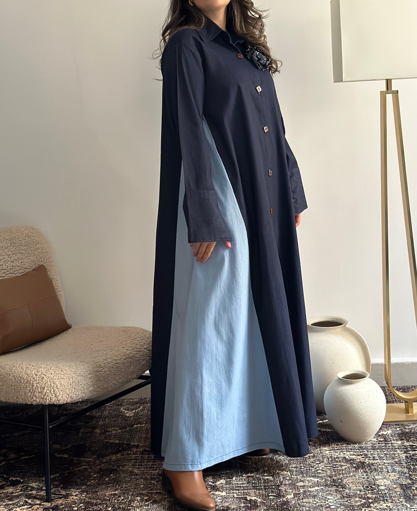 Two-Toned Denim فستان دراعه دينم لونين
