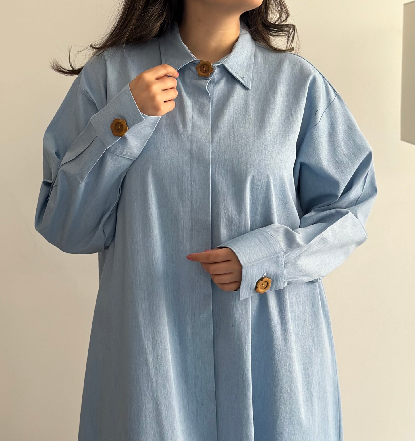 Washed Jeans Dress فستان دراعة جينز فاتح