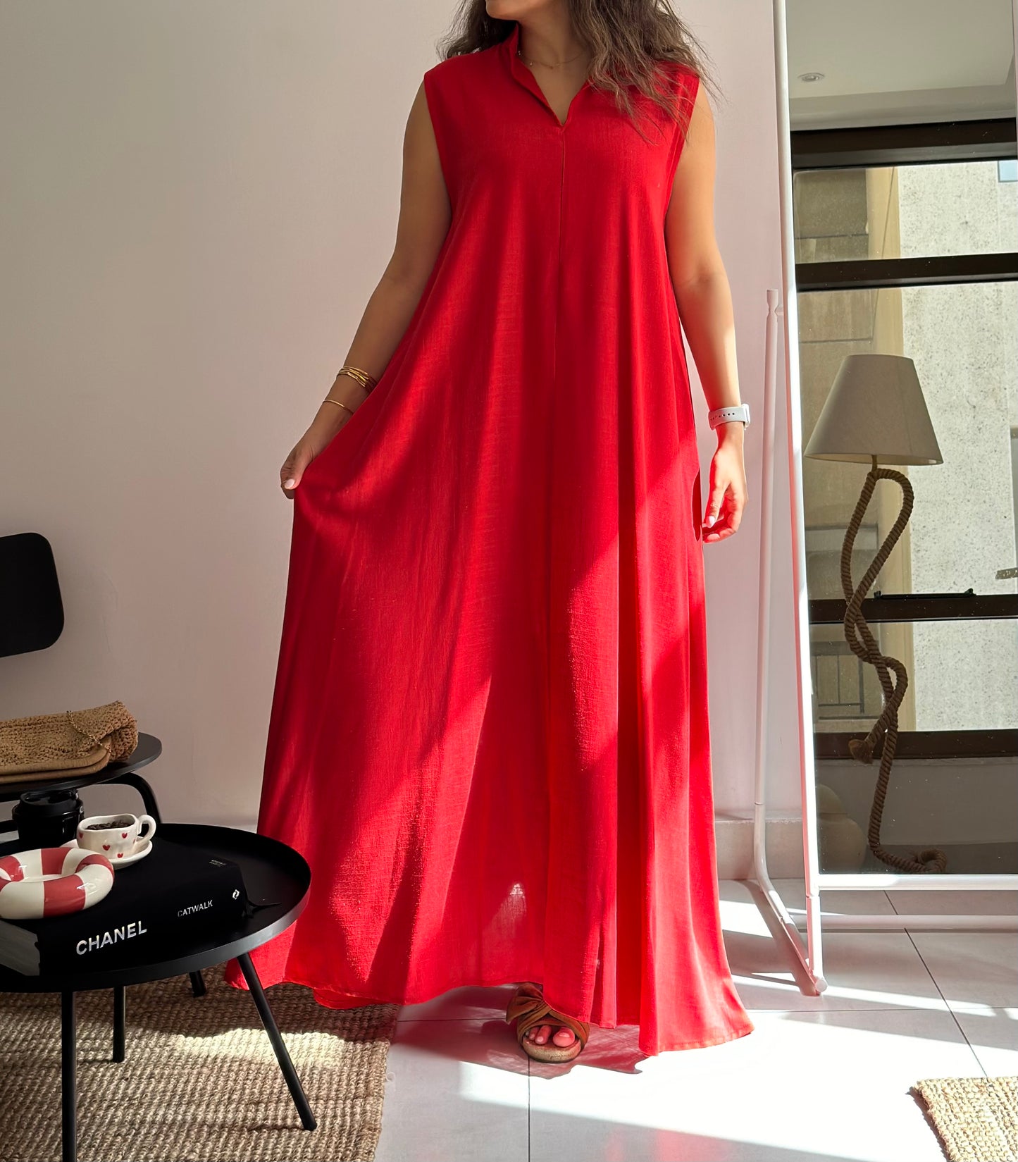 Crisp Red Linen Dress