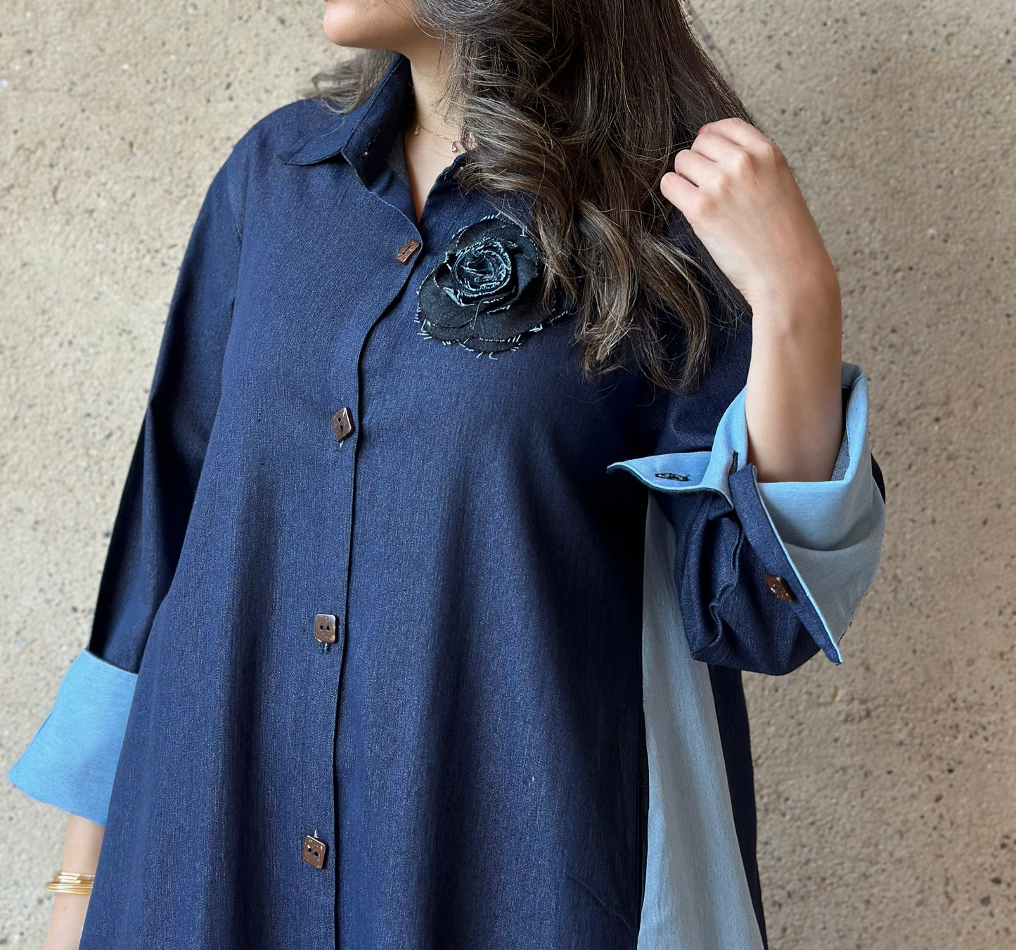 Two-Toned Denim فستان دراعه دينم لونين