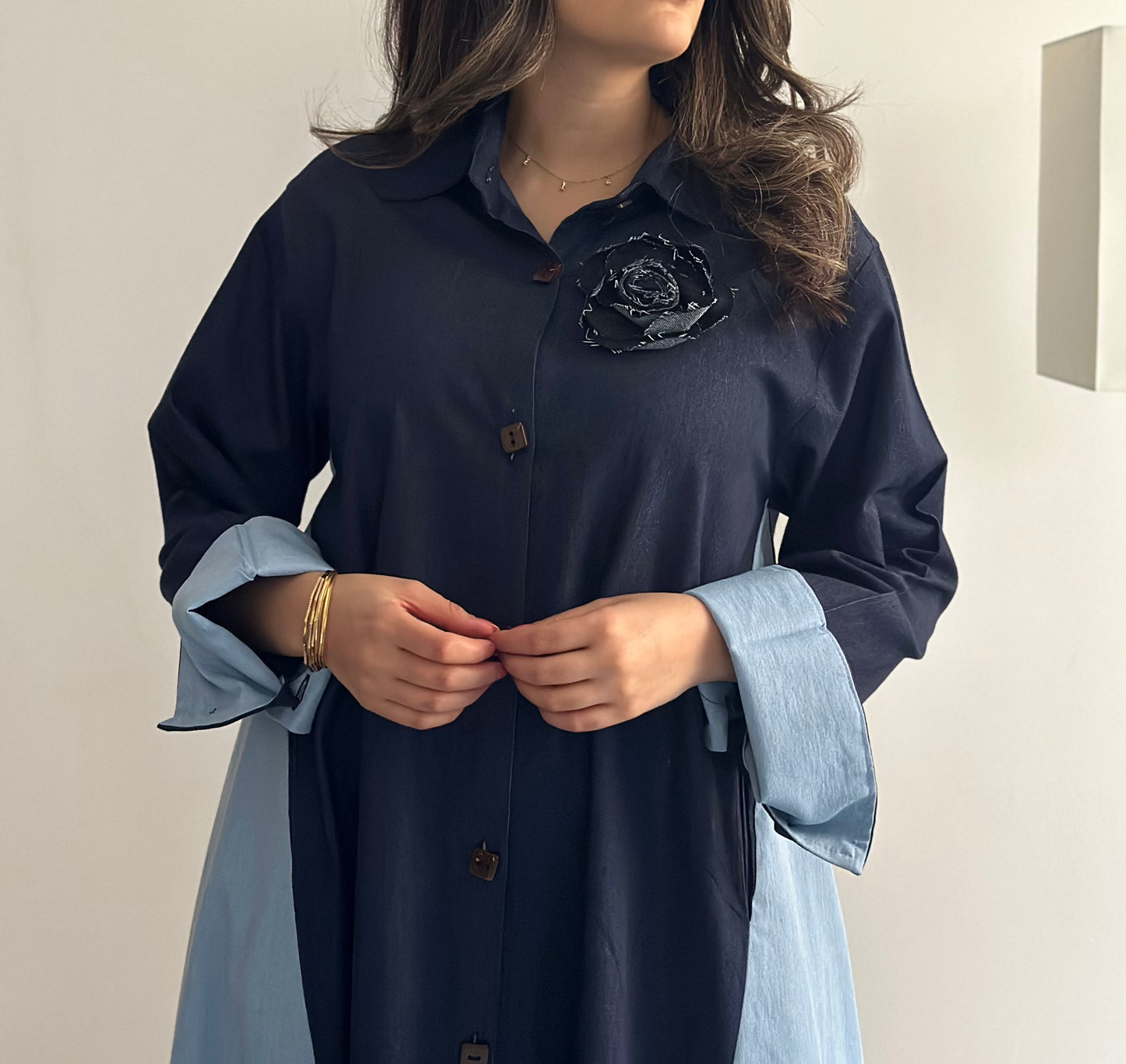 Two-Toned Denim فستان دراعه دينم لونين