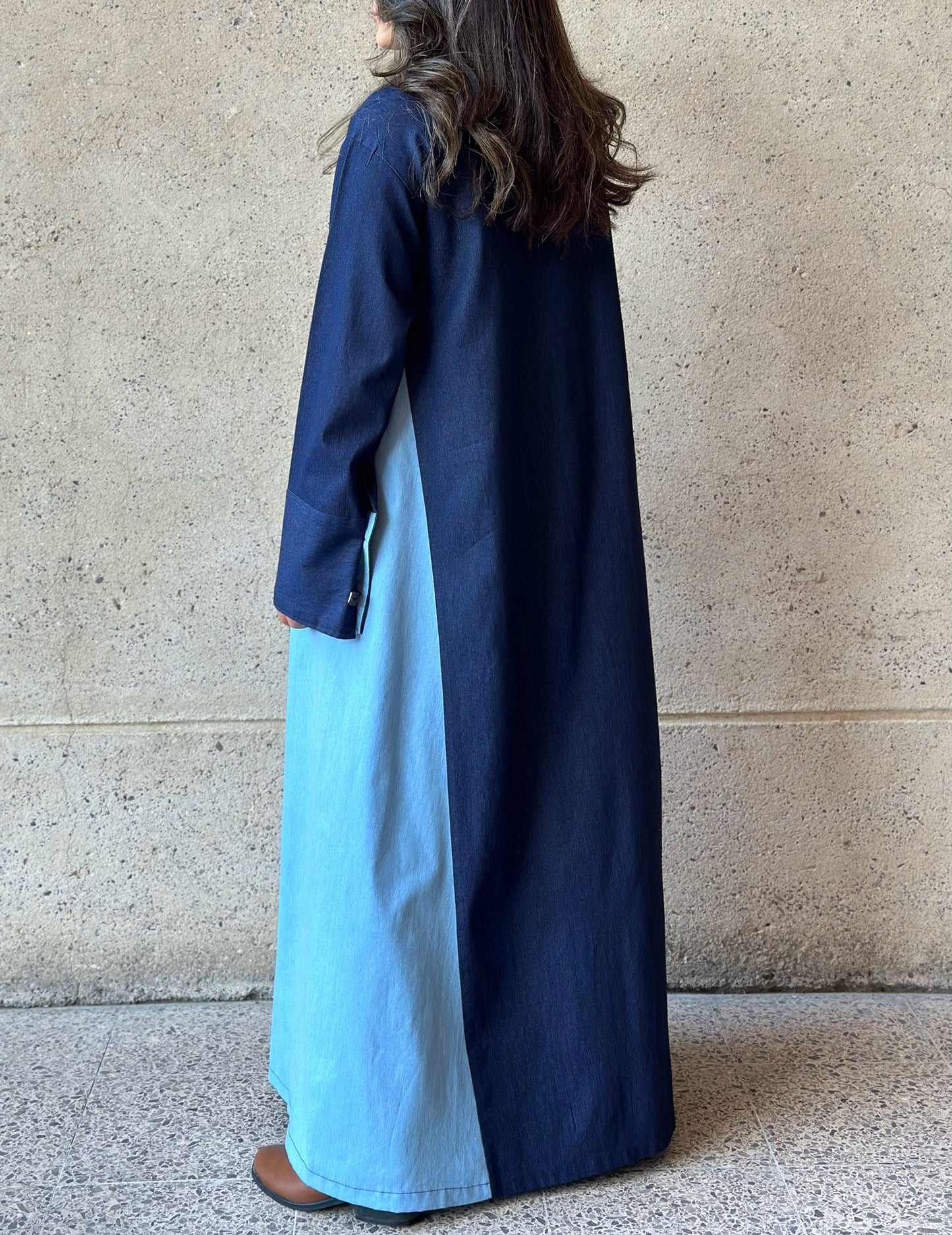 Two-Toned Denim فستان دراعه دينم لونين