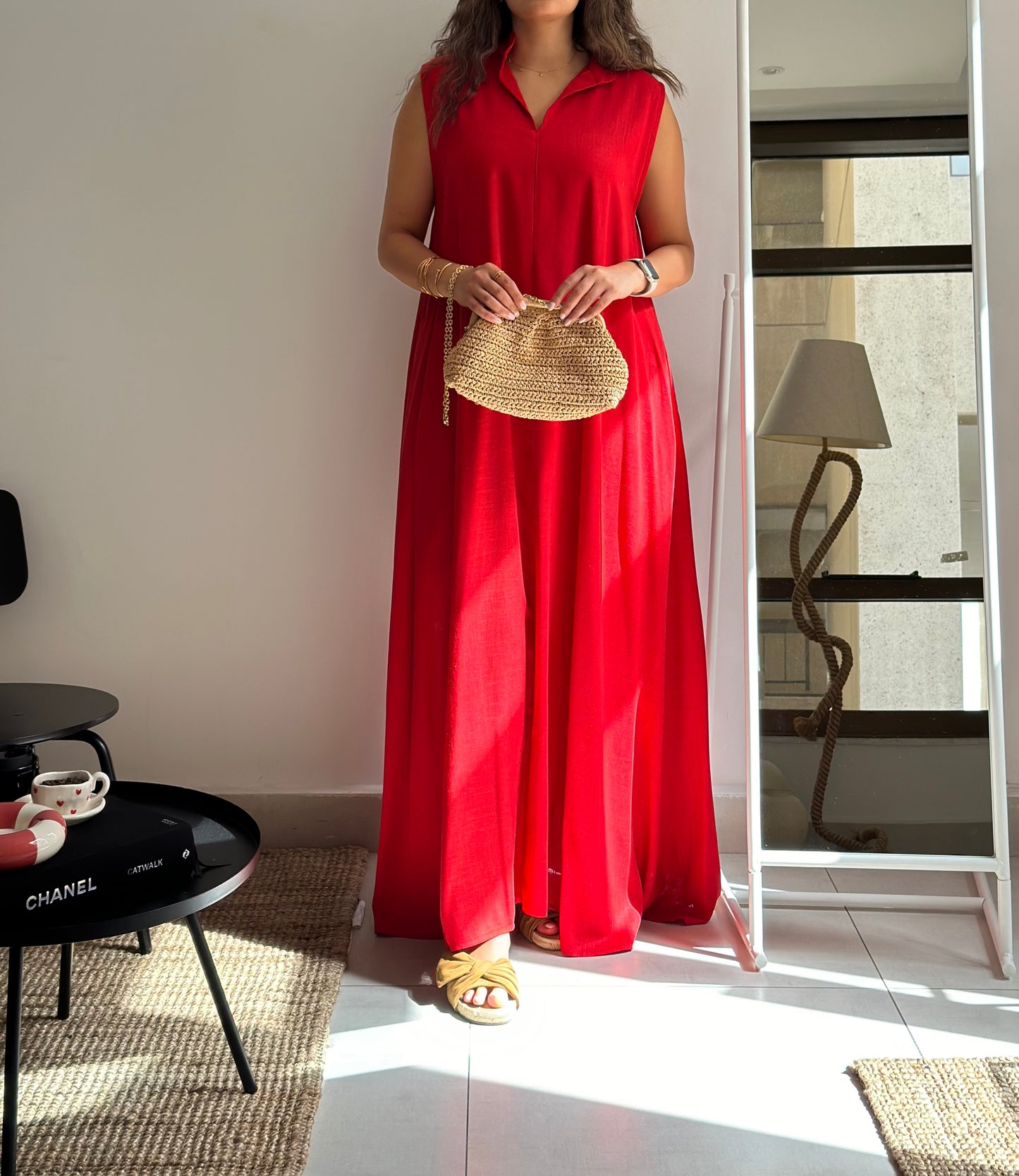 Crisp Red Linen Dress