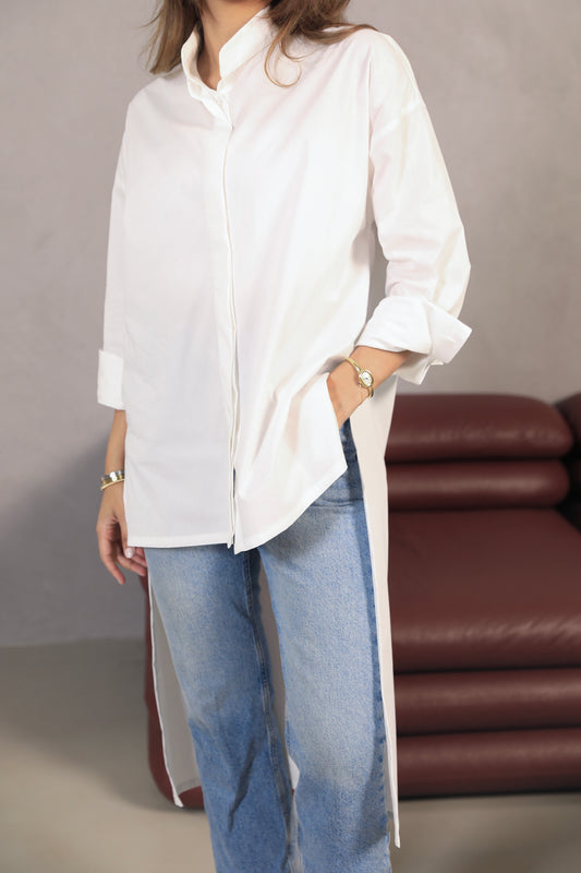 High-low white shirt | قميص قطن هاي-لو