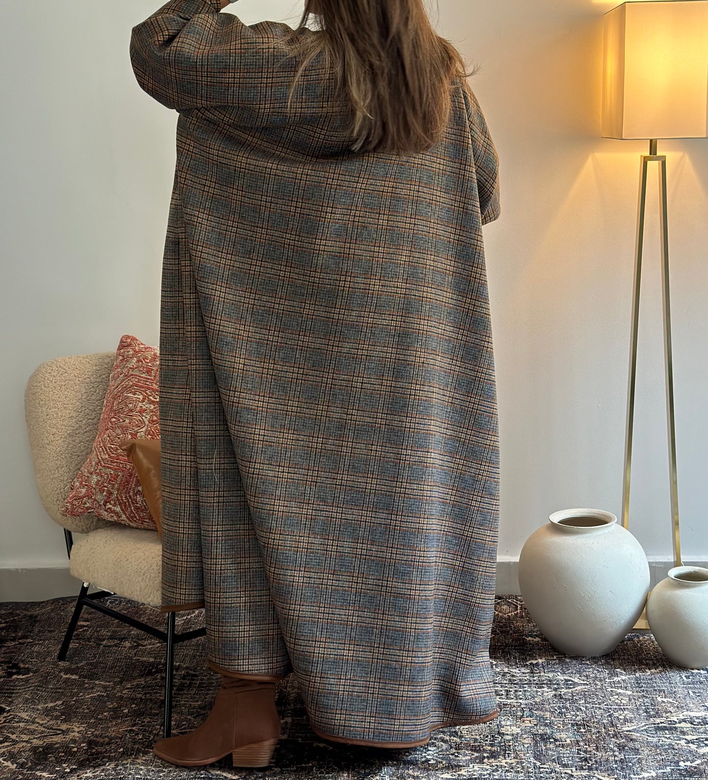 Double Face Plaid Bisht