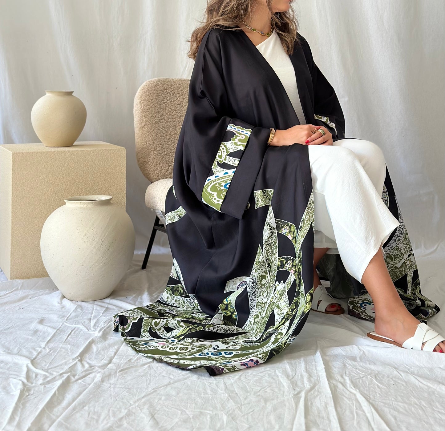 Silky green kimono bisht