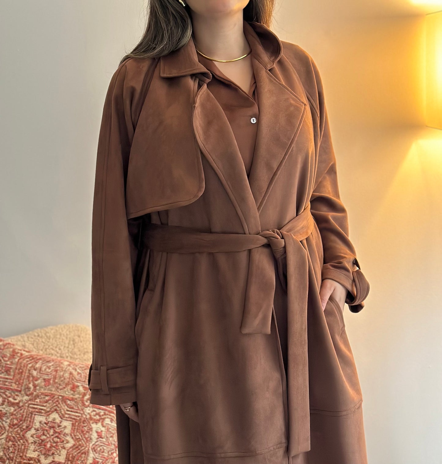 Chocolate suede trench