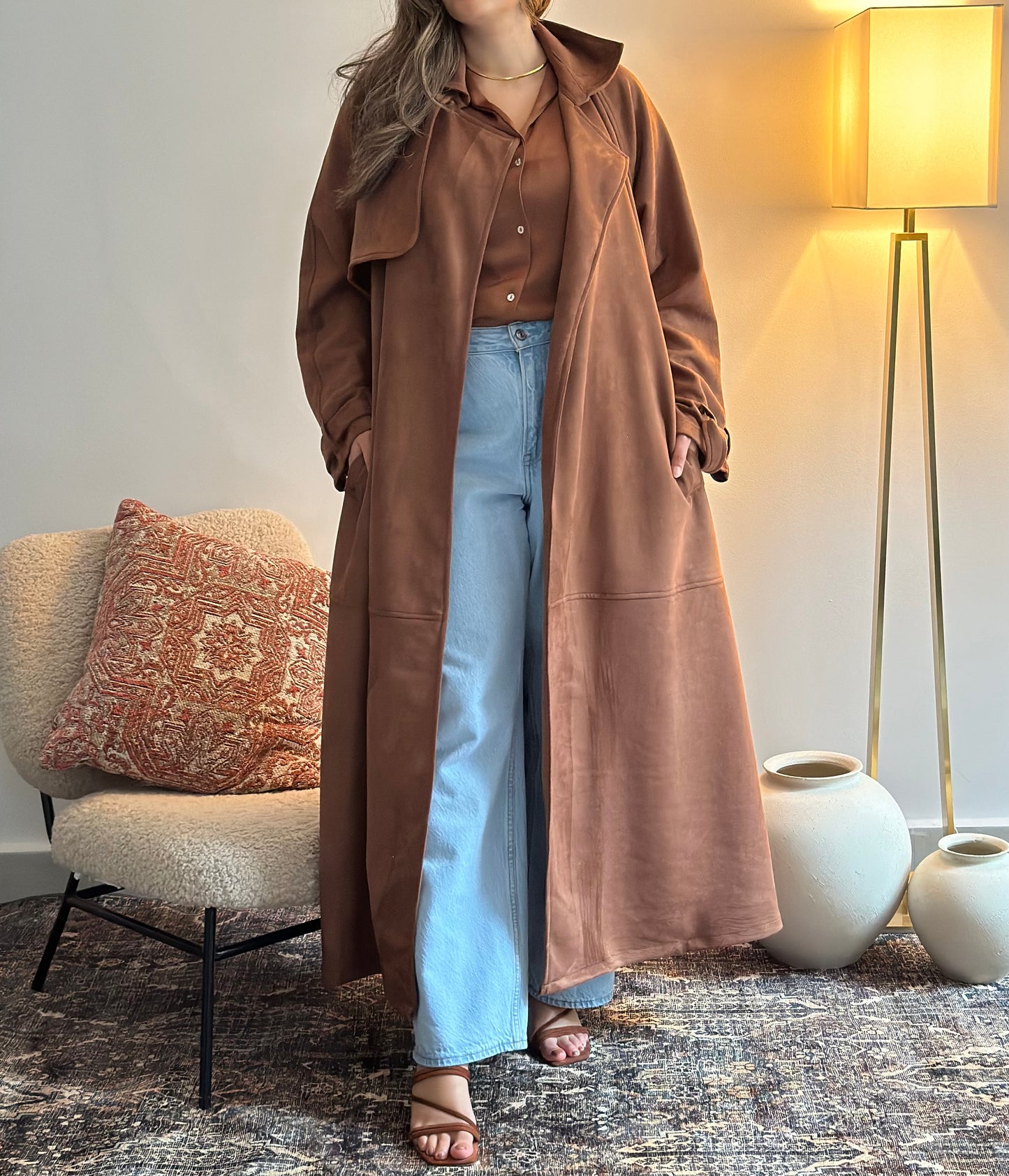 Chocolate suede trench