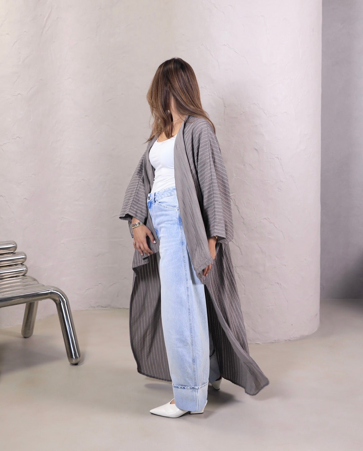 Summer Ash Moderna Bisht | بشت موديرنا رمادي صيفي