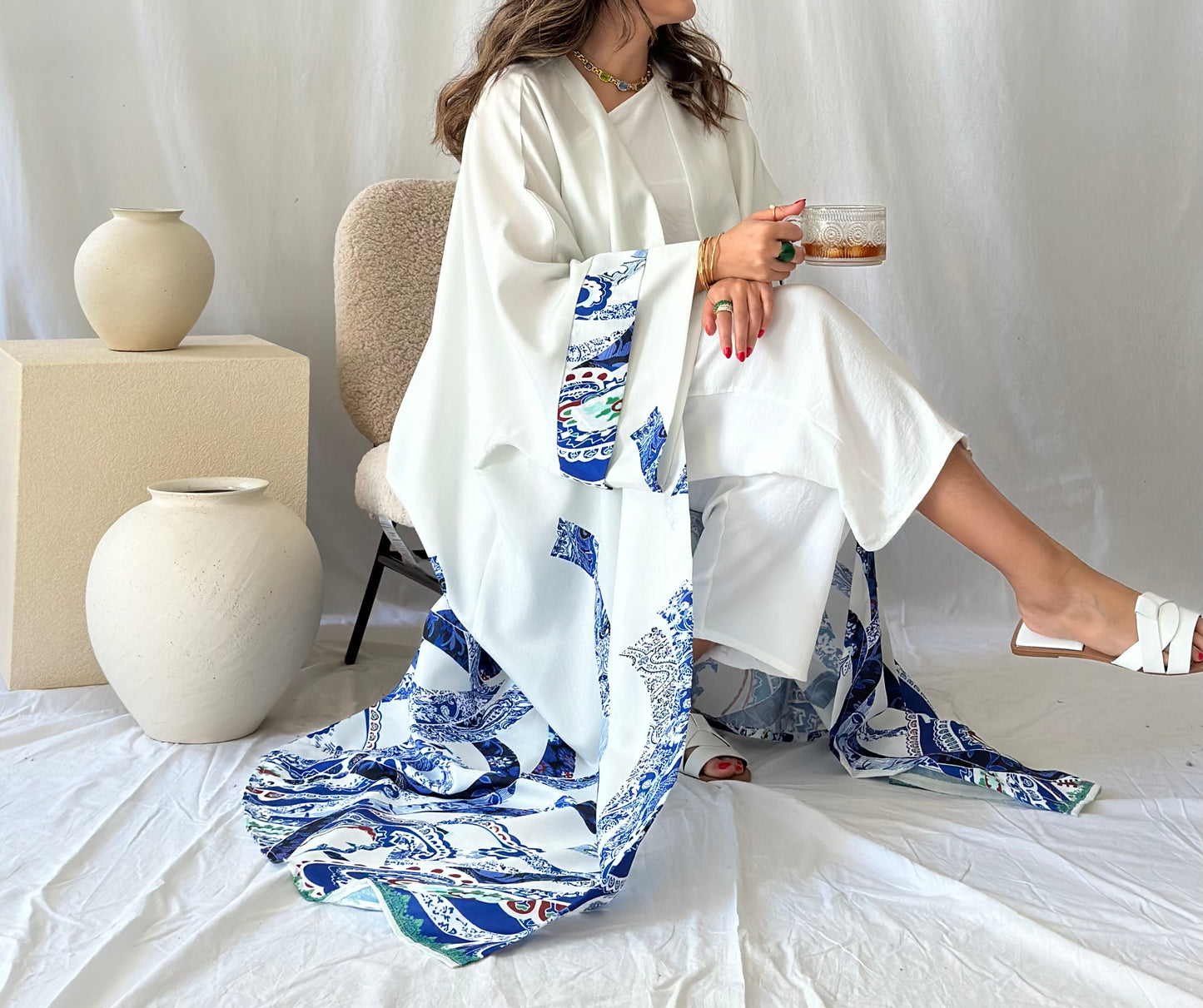 Silky Blue Kimono Bisht