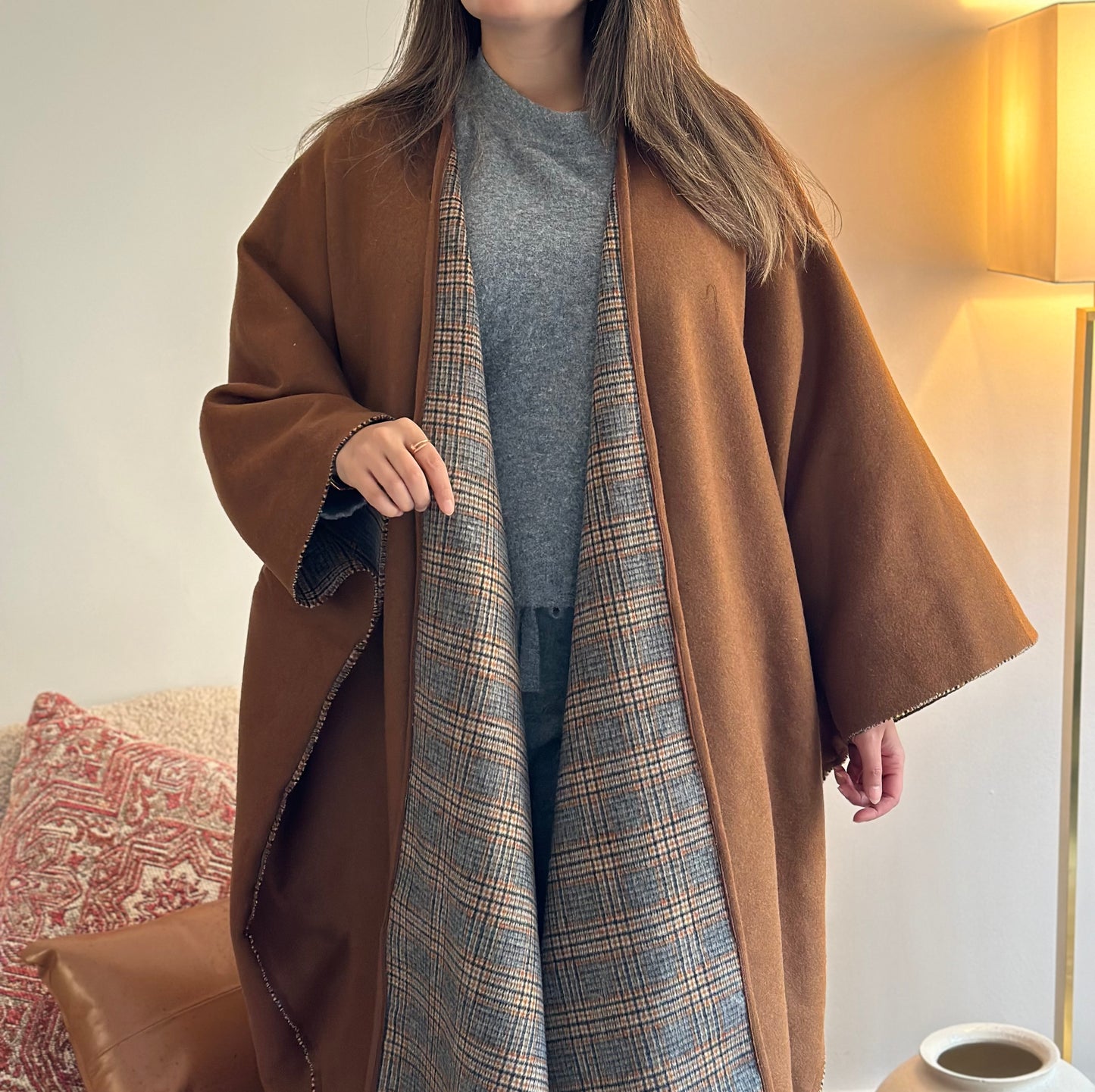 Double Face Plaid Bisht