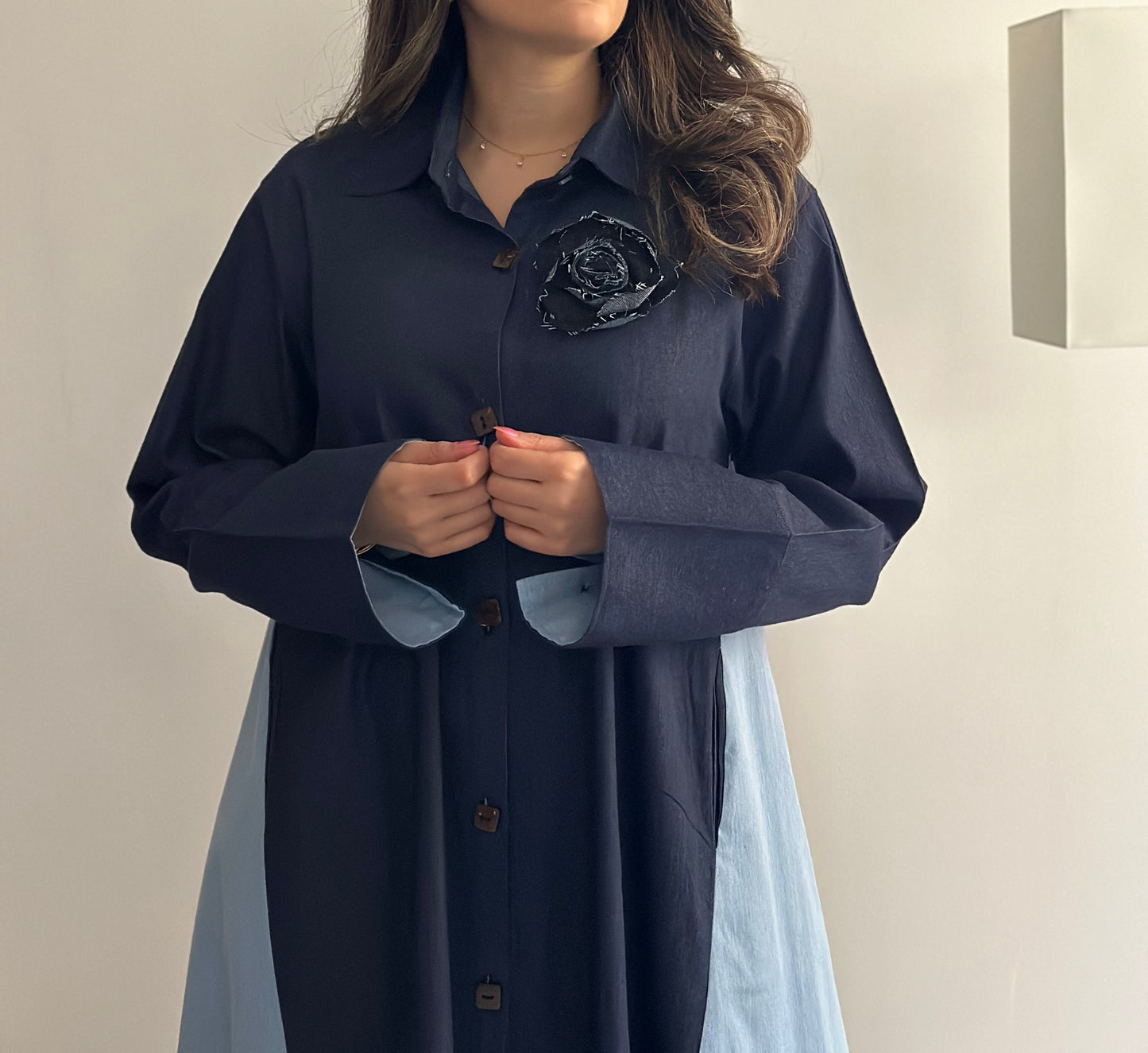 Two-Toned Denim فستان دراعه دينم لونين