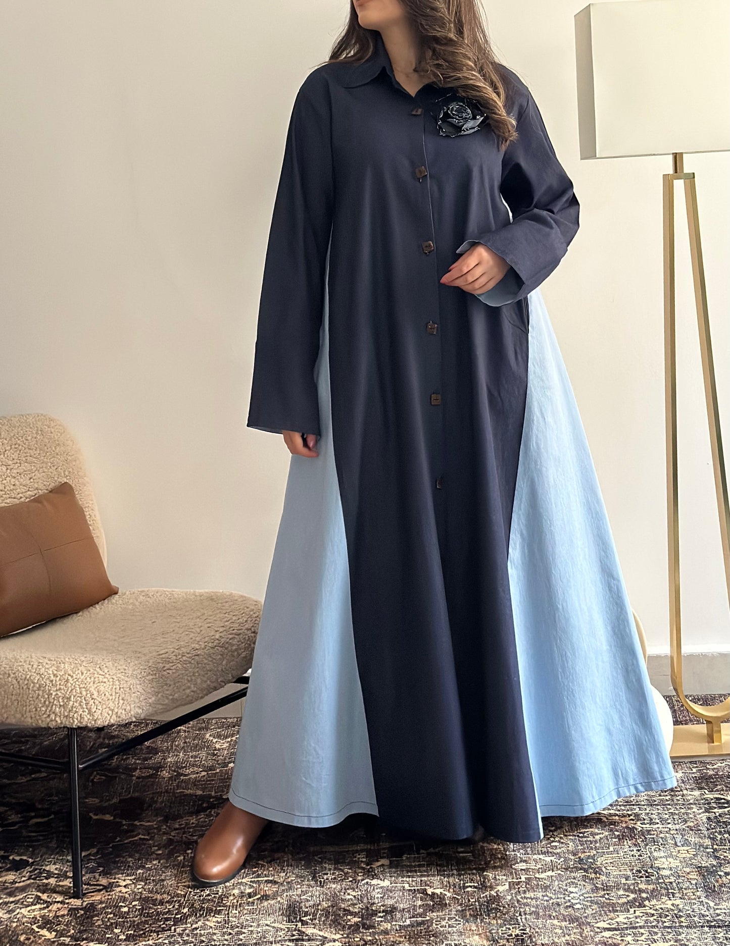 Two-Toned Denim فستان دراعه دينم لونين