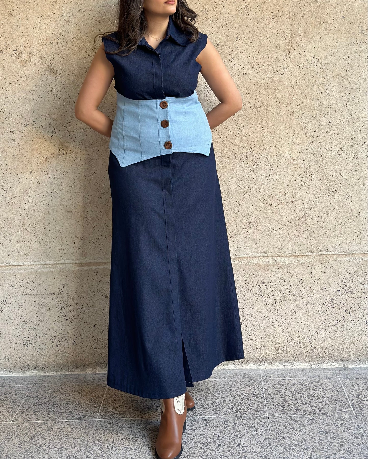 The Corset Kaftan Dress فستان دراعة جينز الكورسيه