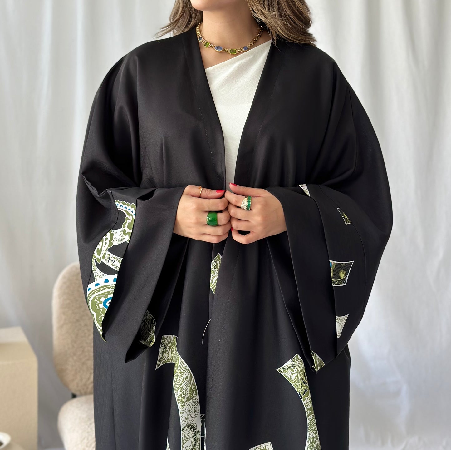 Silky green kimono bisht