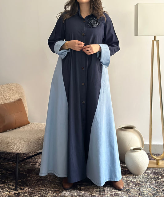 Two-Toned Denim فستان دراعه دينم لونين