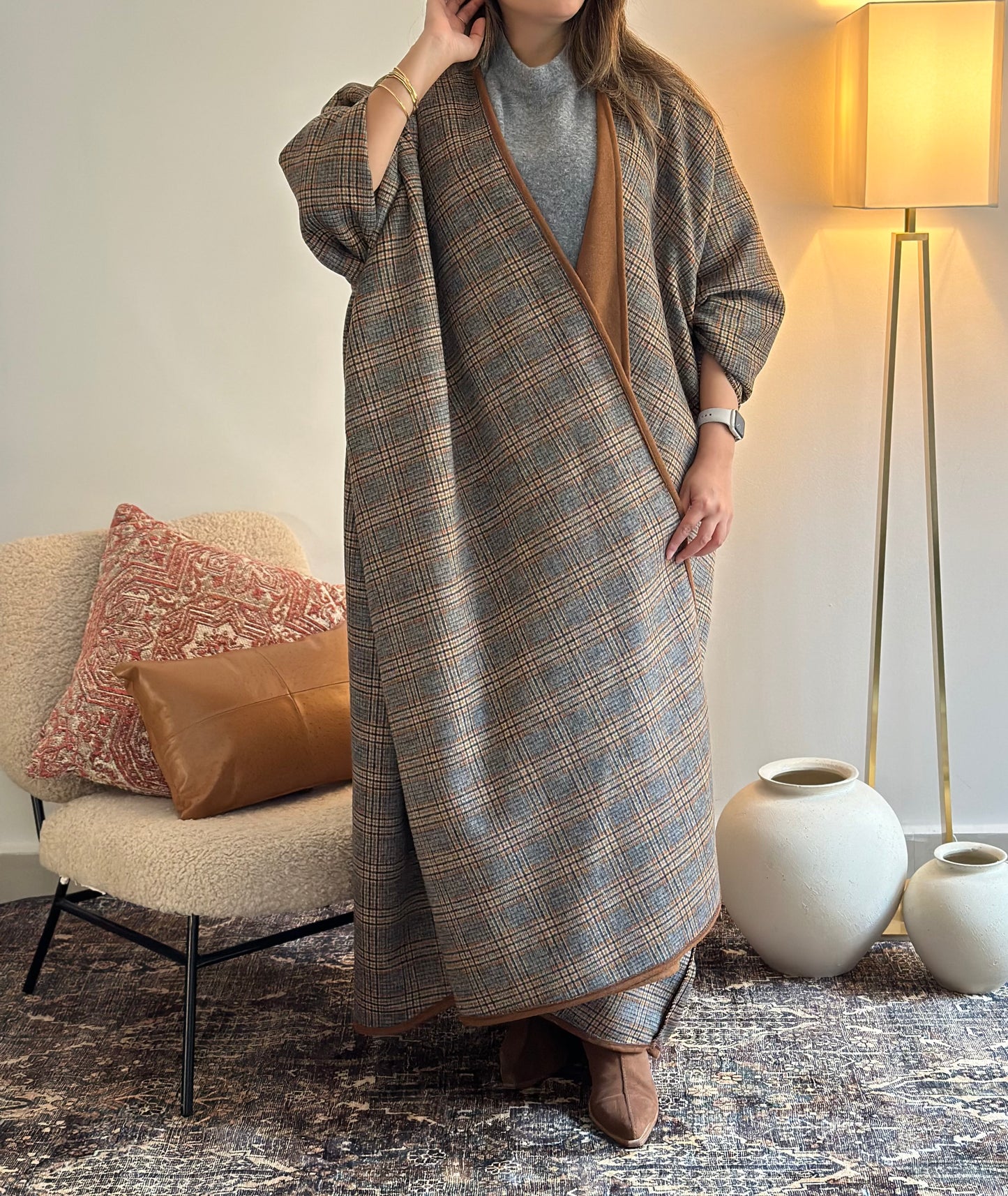 Double Face Plaid Bisht