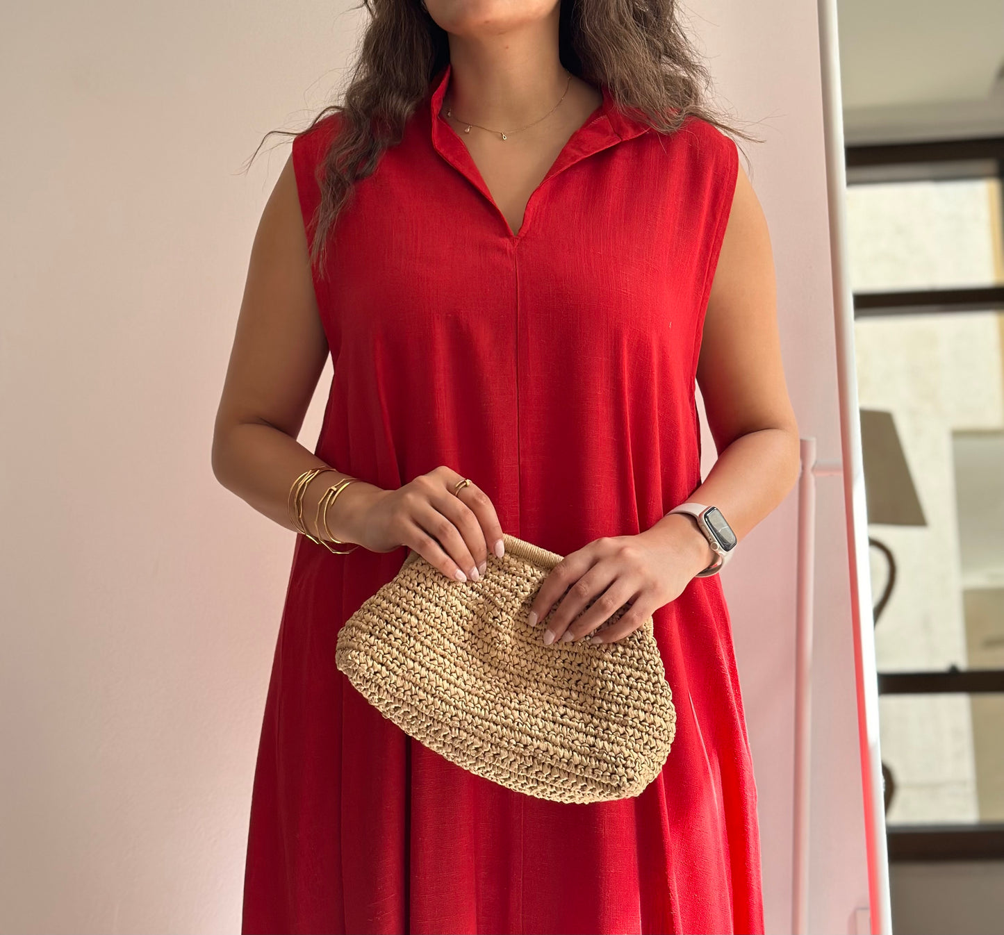 Crisp Red Linen Dress