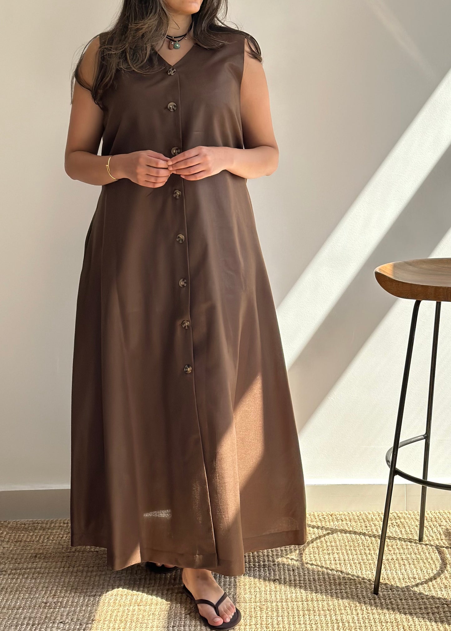 Saddle Linen Dress| فستان لينن بني