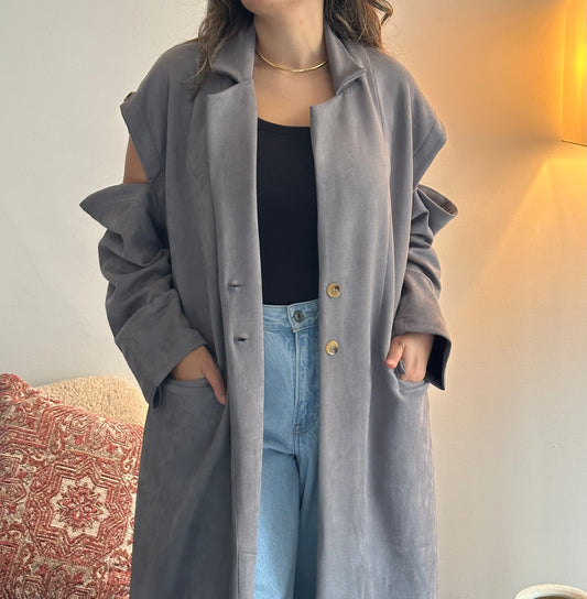 Ash Suede Shoulder Cut Trench Coat