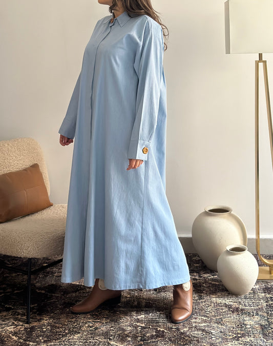 Washed Jeans Dress فستان دراعة جينز فاتح