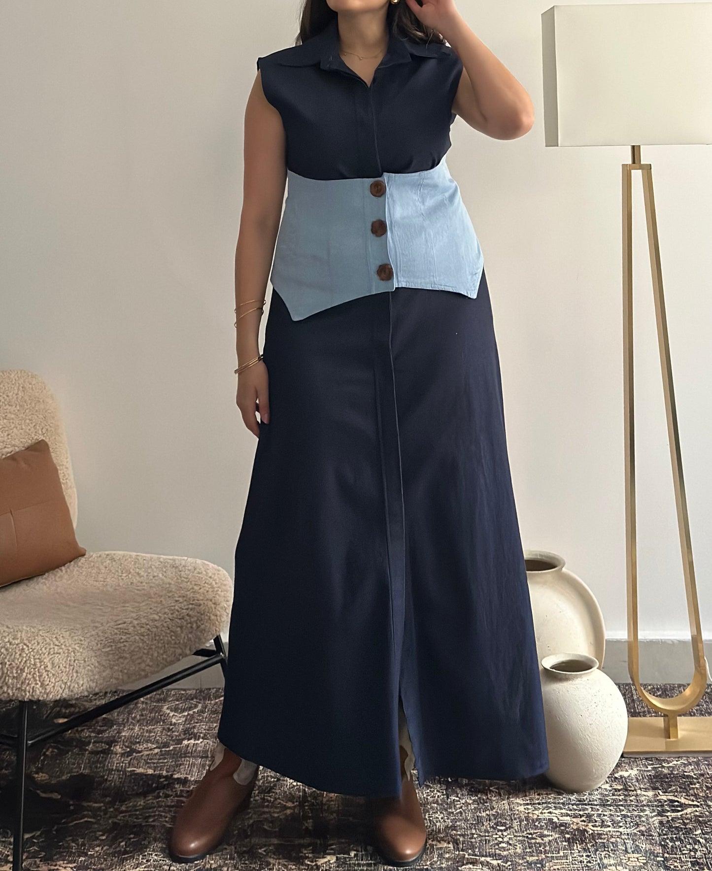 The Corset Kaftan Dress فستان دراعة جينز الكورسيه