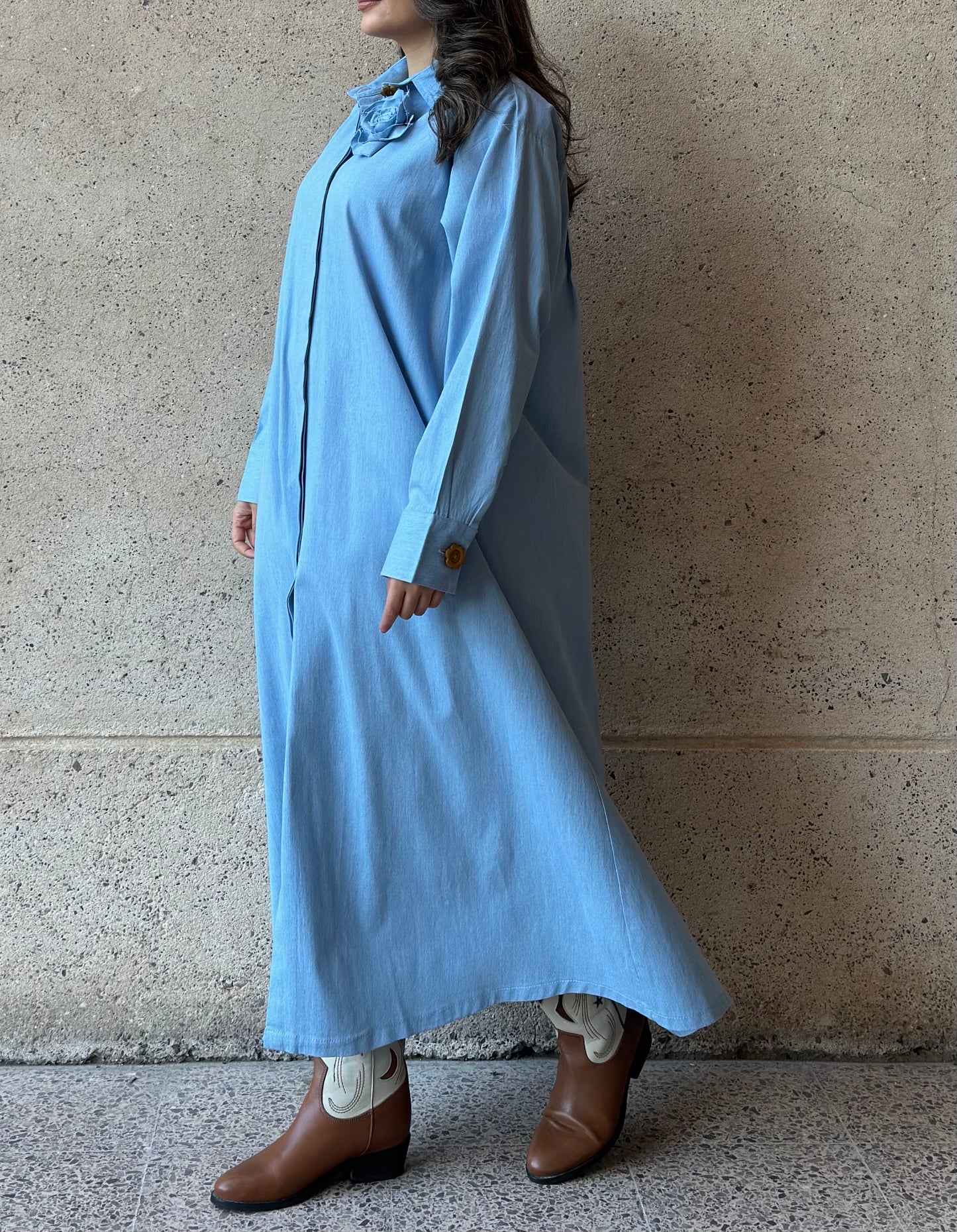 Washed Jeans Dress فستان دراعة جينز فاتح