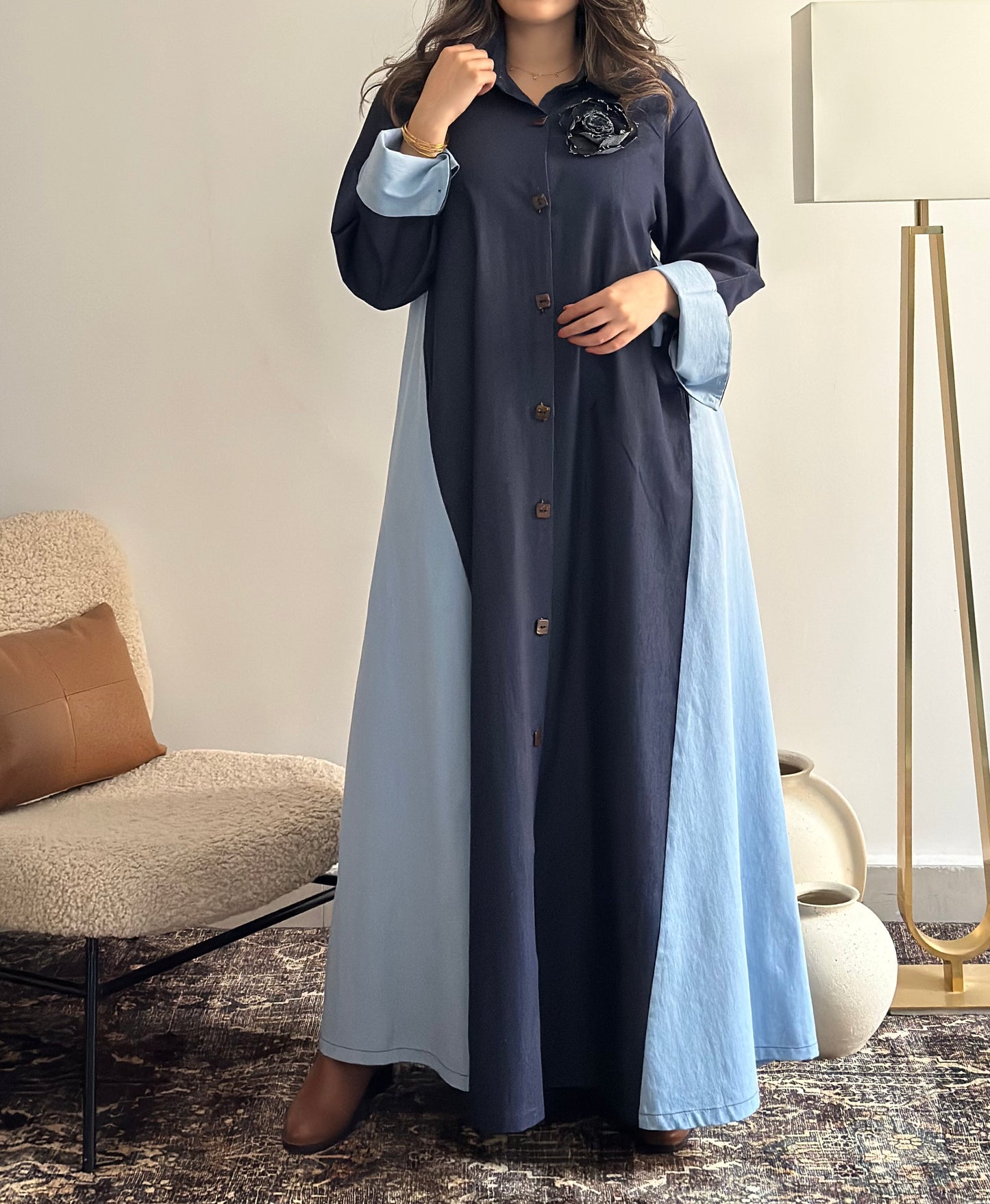 Two-Toned Denim فستان دراعه دينم لونين