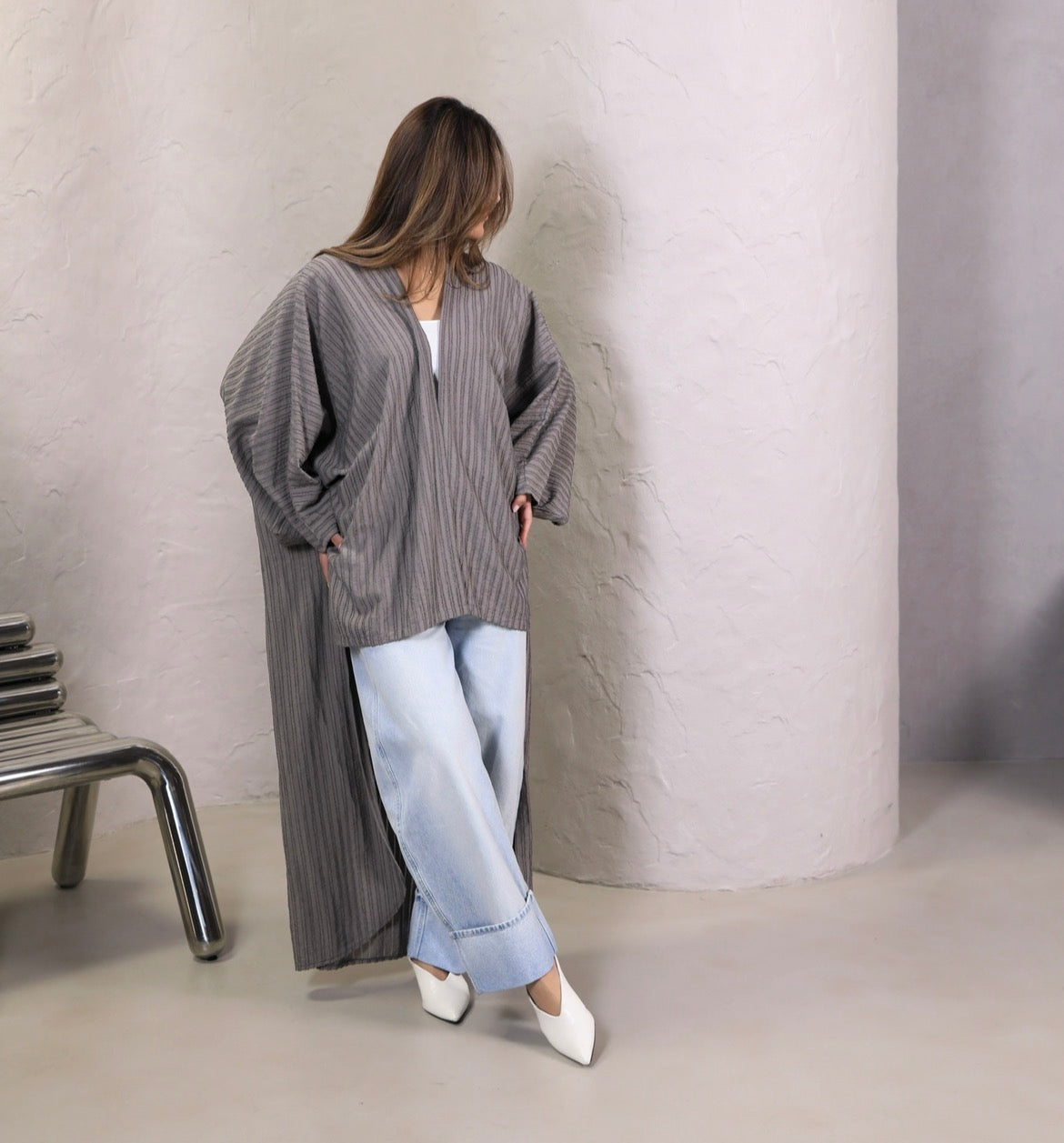 Summer Ash Moderna Bisht | بشت موديرنا رمادي صيفي