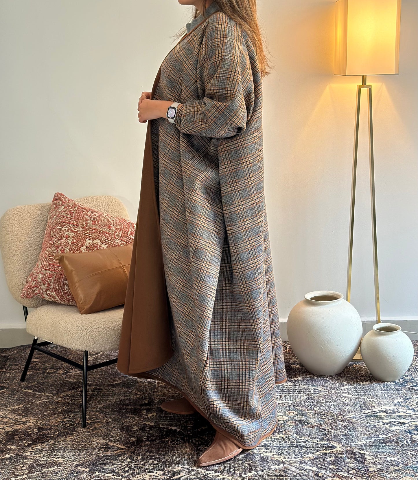 Double Face Plaid Bisht