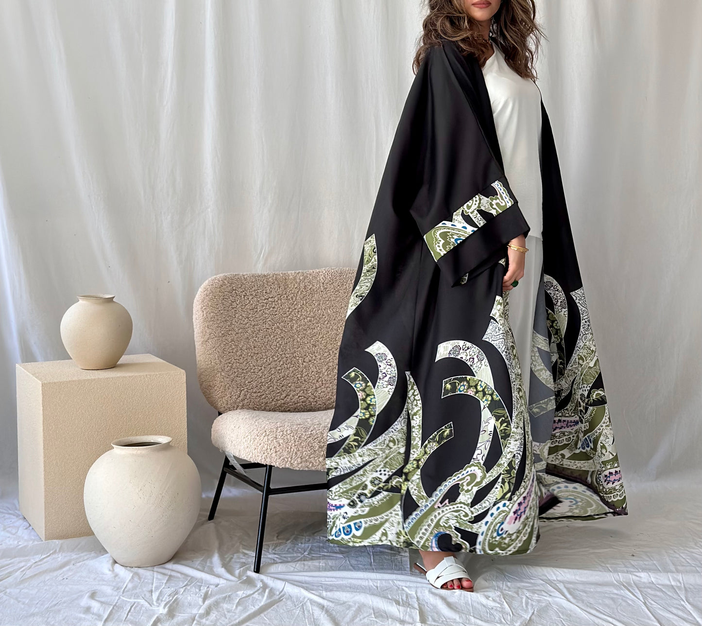 Silky green kimono bisht
