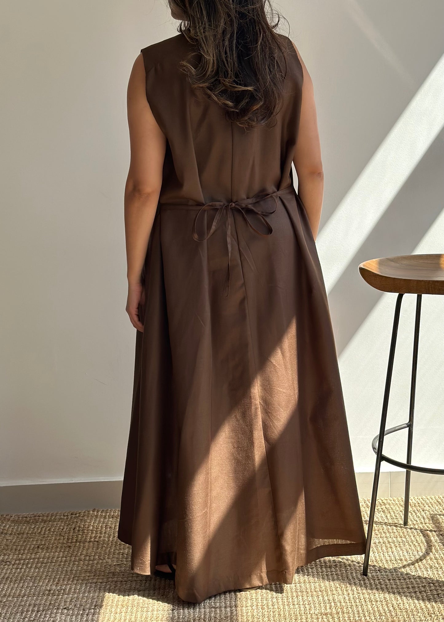 Saddle Linen Dress| فستان لينن بني
