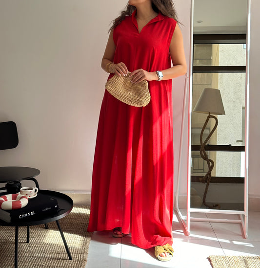Crisp Red Linen Dress