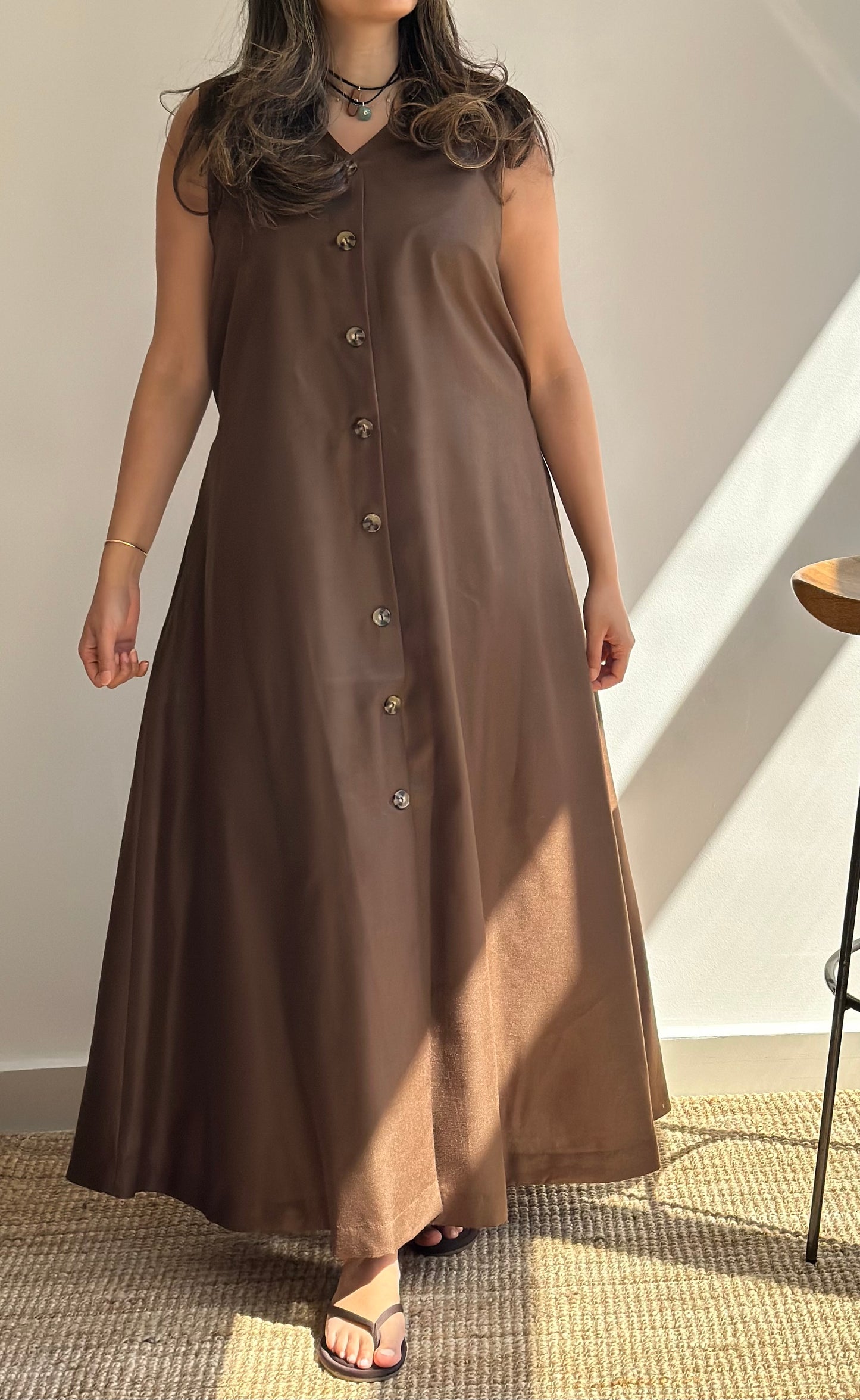 Saddle Linen Dress| فستان لينن بني