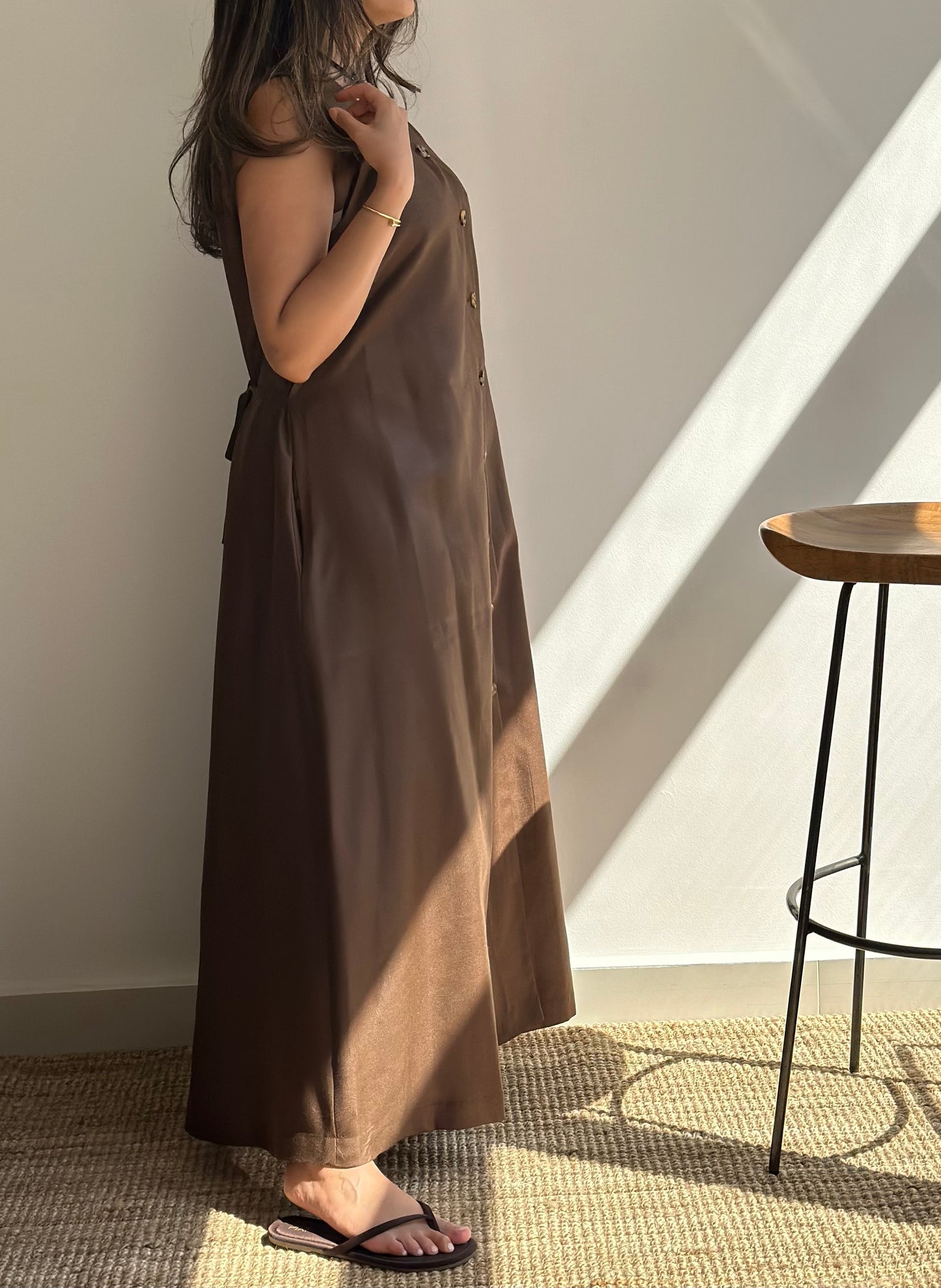 Saddle Linen Dress| فستان لينن بني