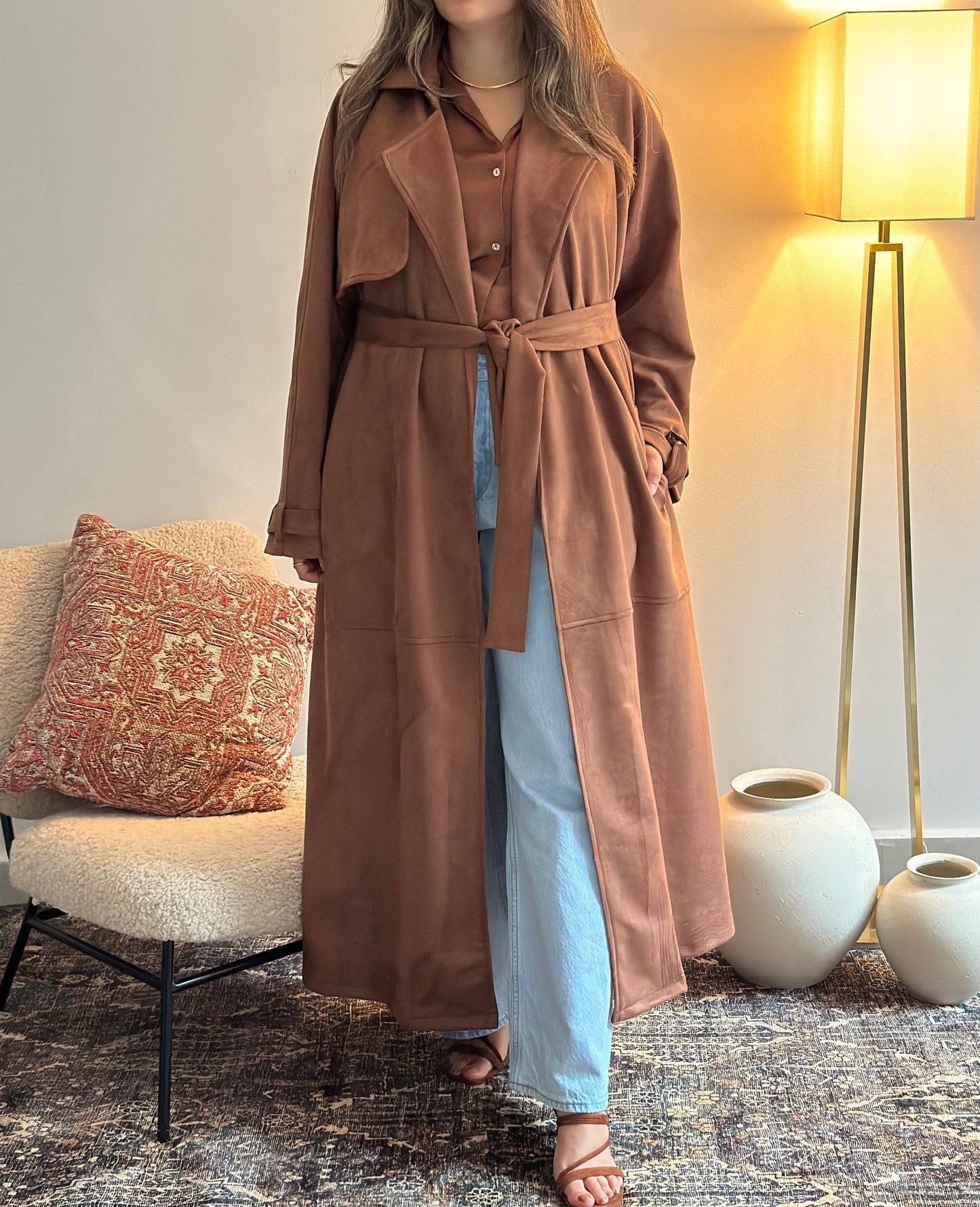 Chocolate suede trench