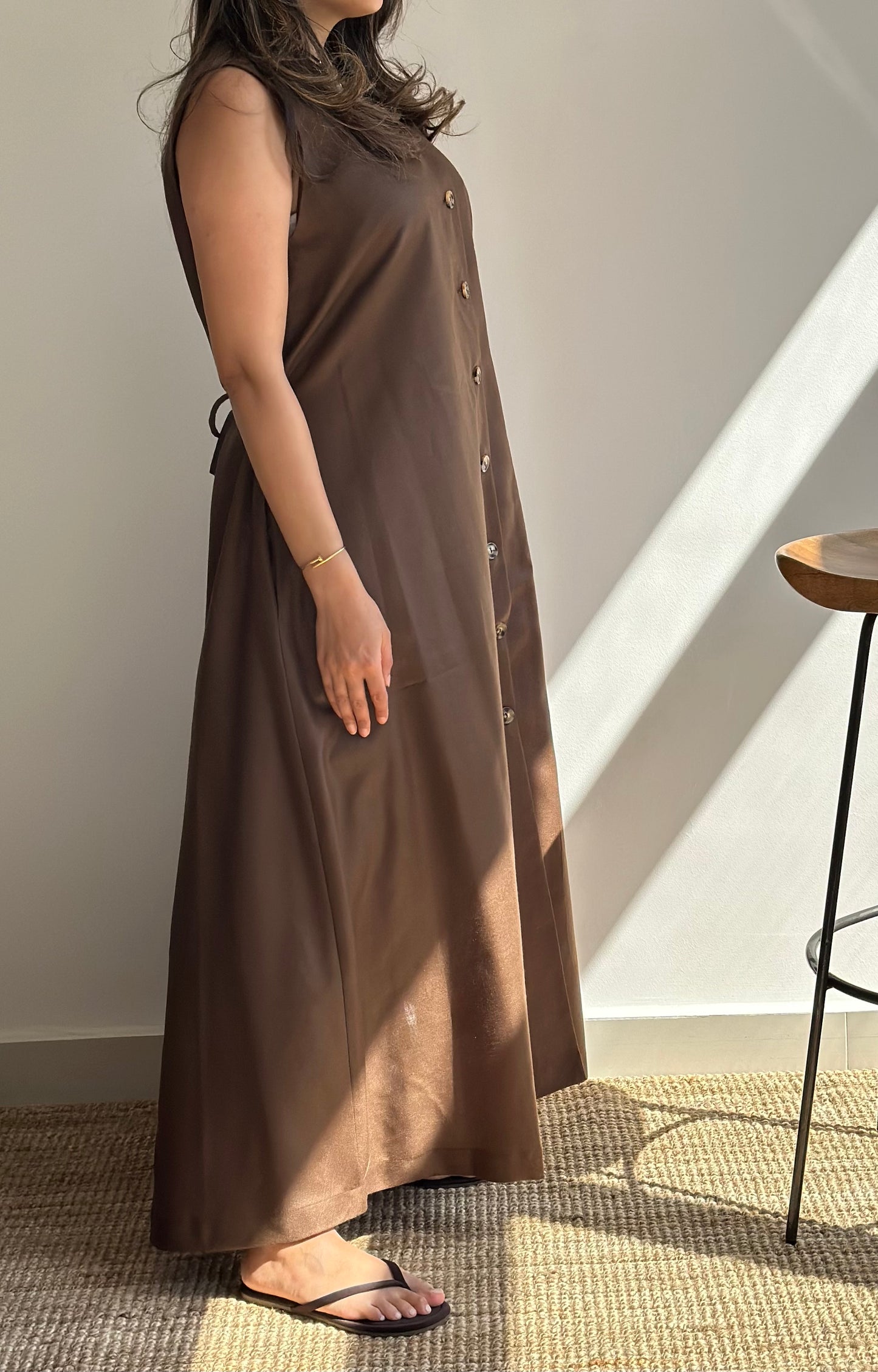 Saddle Linen Dress| فستان لينن بني