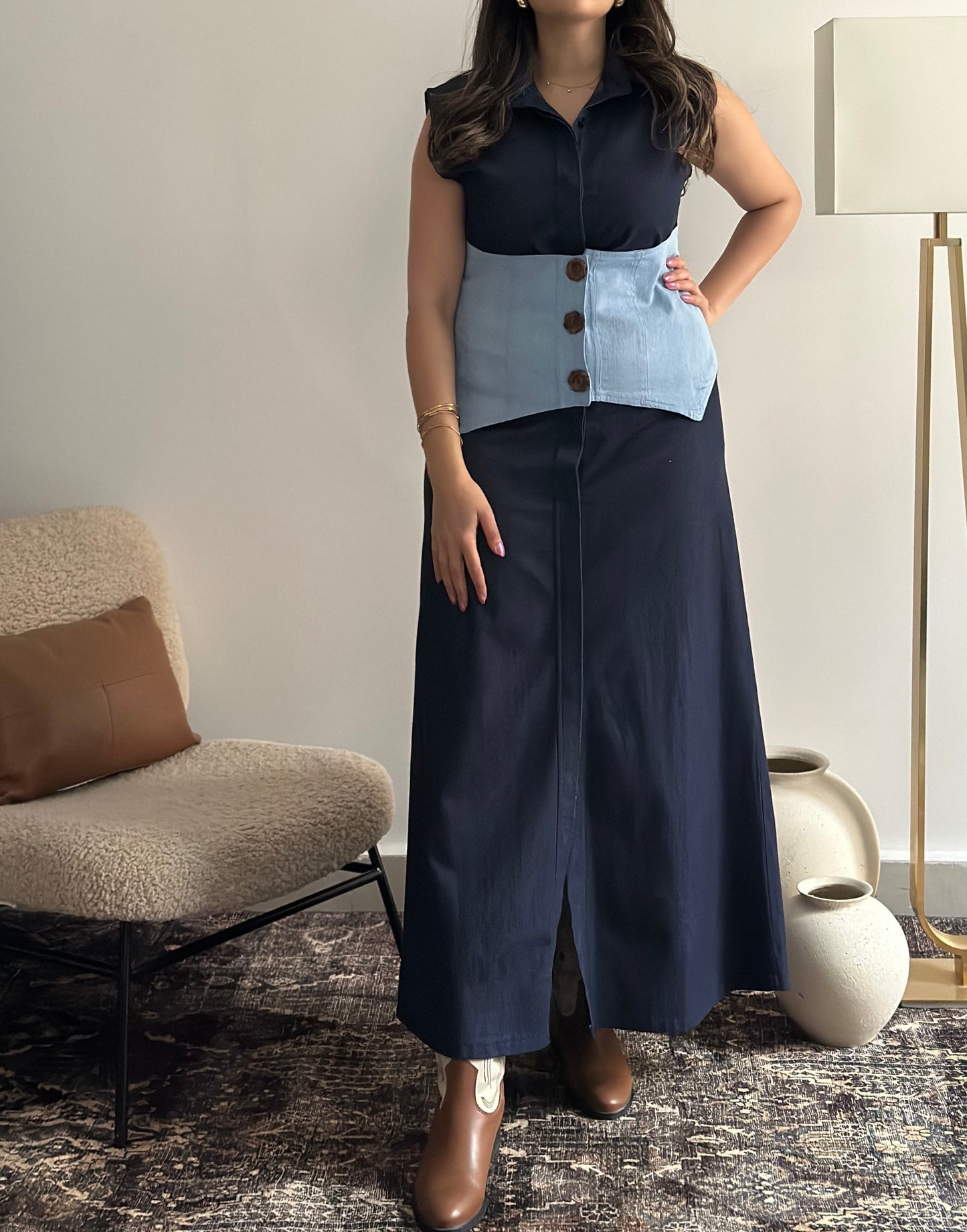 The Corset Kaftan Dress فستان دراعة جينز الكورسيه