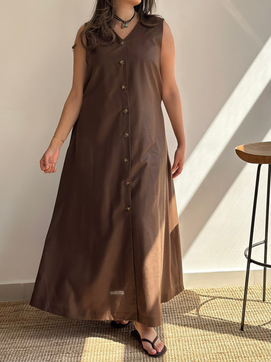 Saddle Linen Dress| فستان لينن بني