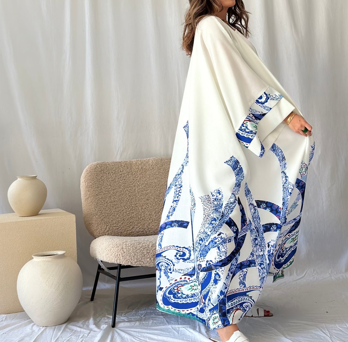 Silky Blue Kimono Bisht
